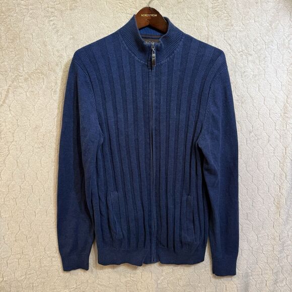 Tasso Elba Sweater Mens‎ M Navy Blue Cozy stretch zip up Please Read - Picture 9 of 11